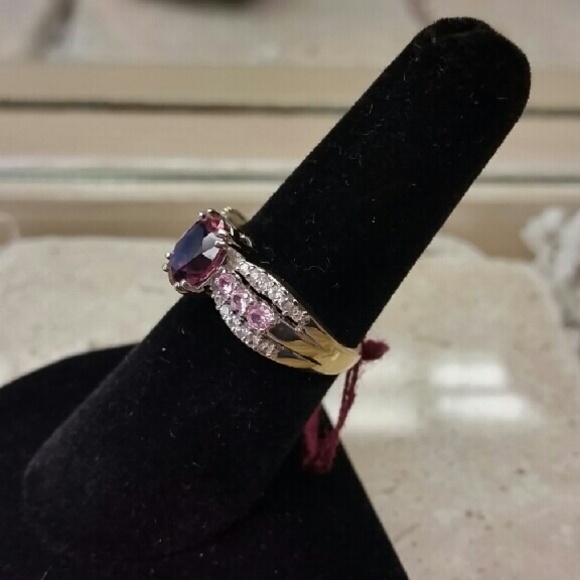 SOLD Pink Tourmaline Gold Sapphire And Diamond Ring - Picture 3 of 5