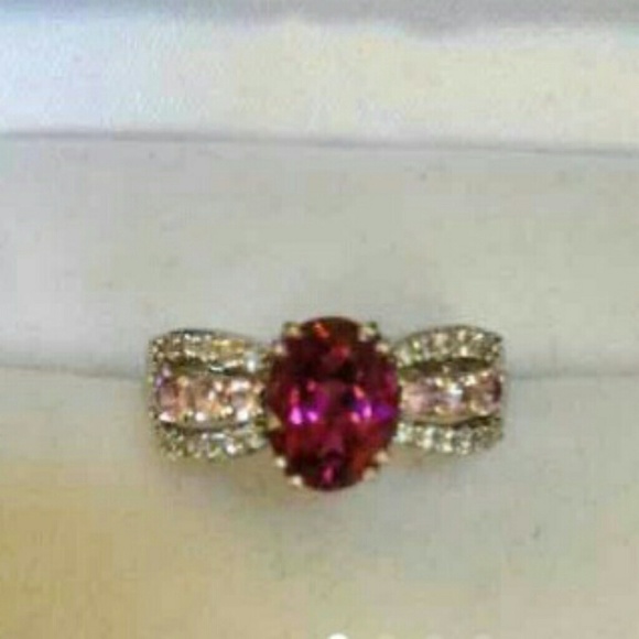 SOLD Pink Tourmaline Gold Sapphire And Diamond Ring - Picture 4 of 5
