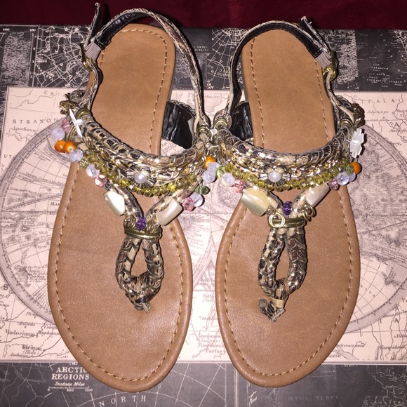 Beading w/ snake skin sandals