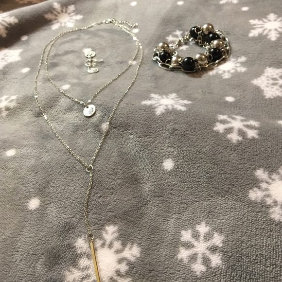 Silver feather jewelry bundle