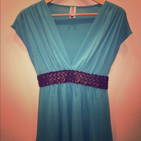 Blue top with leather waist bands