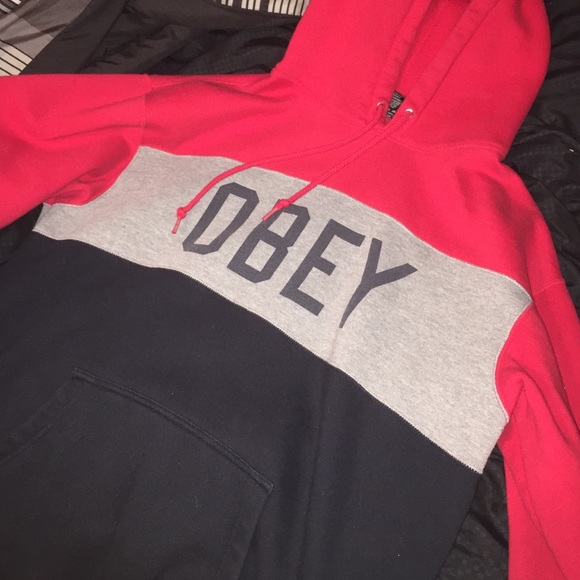Red black and gray obey hoodie