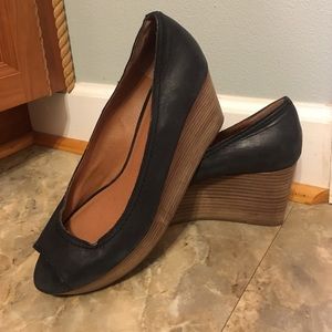 Black Leather Lucky Brand Wedges
