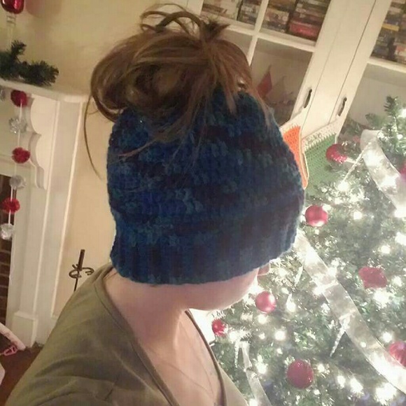 Ribbed Crochet Messy Bun Beanie