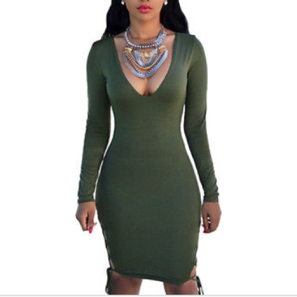 New Women's Oliver Sexy V Neck Lace Up Sides Dress - Picture 2 of 2