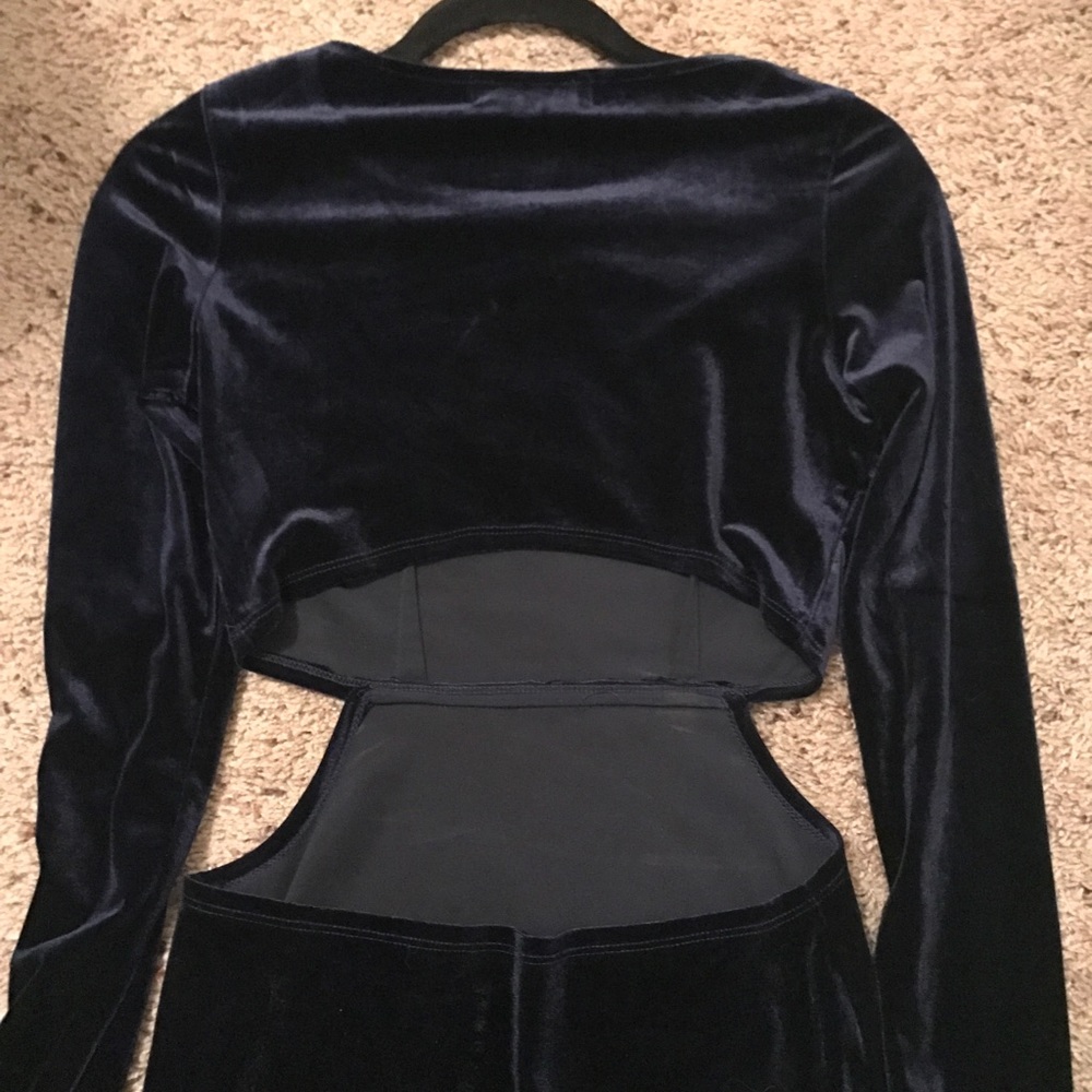 NWOT Navy Blue Velvet Bodycon Dress - Picture 3 of 3