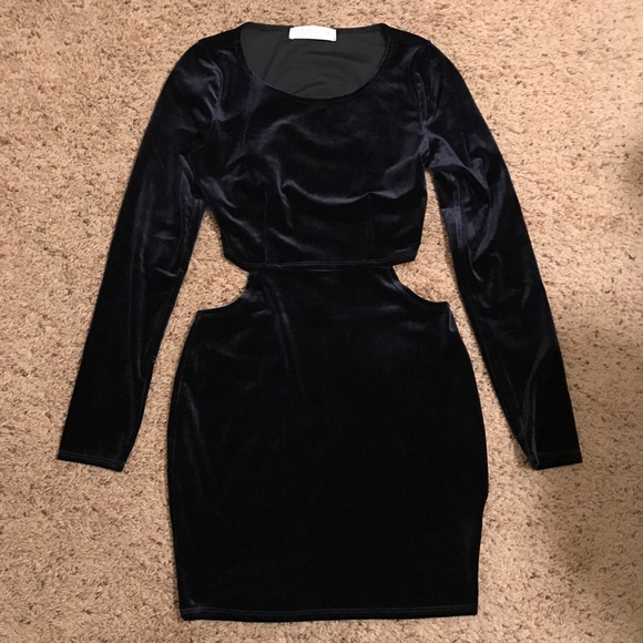 NWOT Navy Blue Velvet Bodycon Dress - Picture 2 of 3