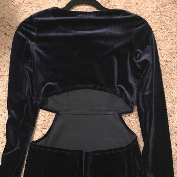 NWOT Navy Blue Velvet Bodycon Dress - Picture 3 of 3