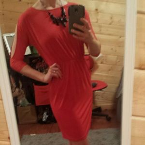 Calvin Klein red "cold shoulder" dress