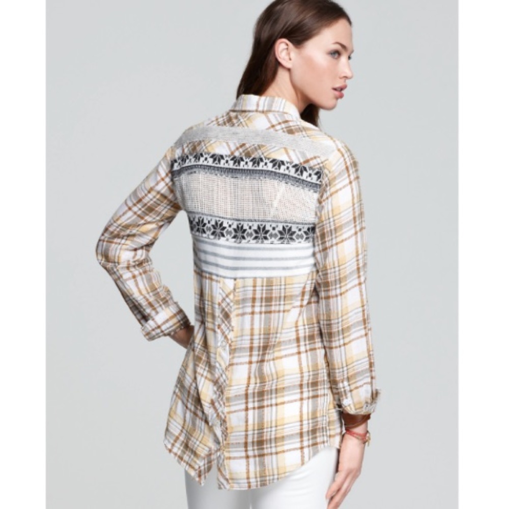 Free People Park Ranger Yellow Plaid Shirt sz S