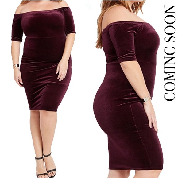 Suede off shoulder plus dress