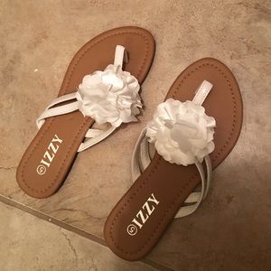 White flower flip flops