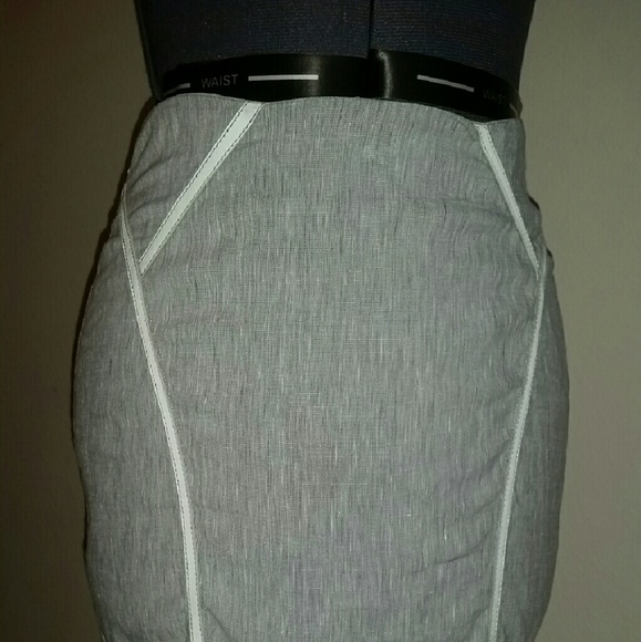 Grey pencil skirt with white faux leather strips