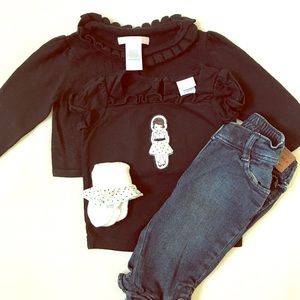 Janie & Jack 4 Piece Outfit Black Cardi + Jeans