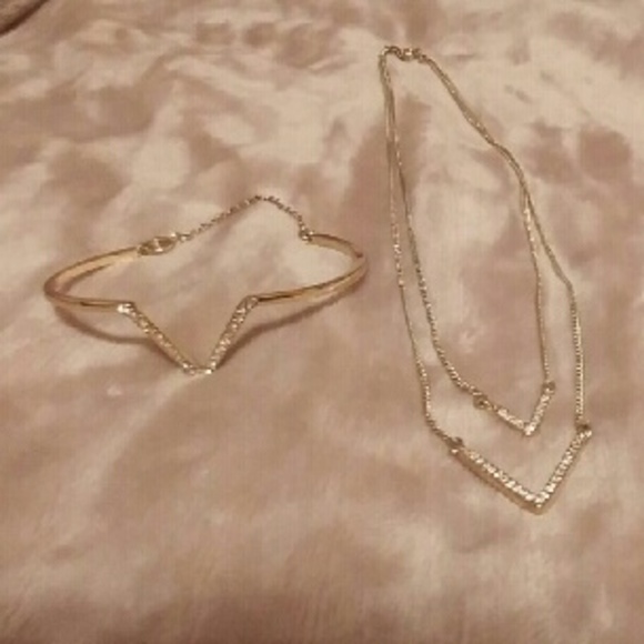 Victoria's Secret Gold Necklace & Bracelet Set