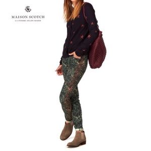 NWT Maison Scotch Green Printed Skinny Pant