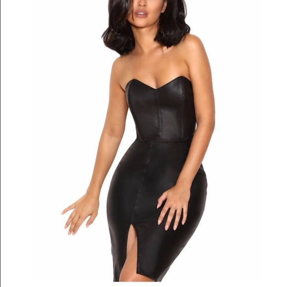 House Of CB- Vegan Leather Strapless Dress