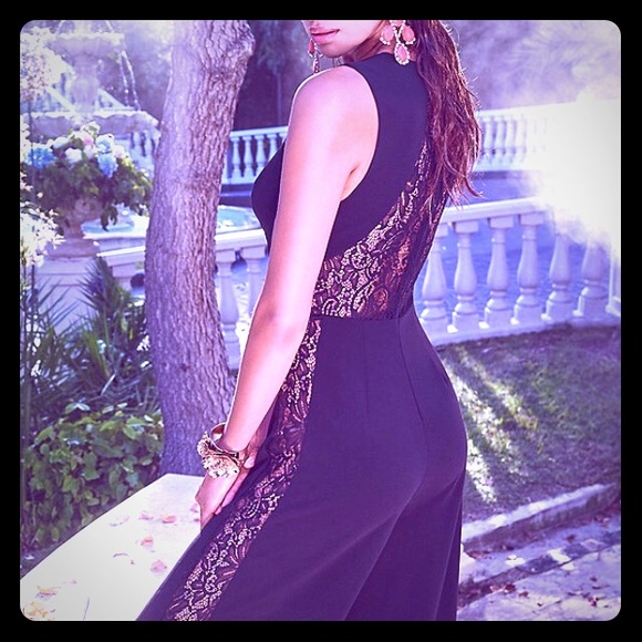 Bebe Black Lace Panelled Jumpsuit Size 6