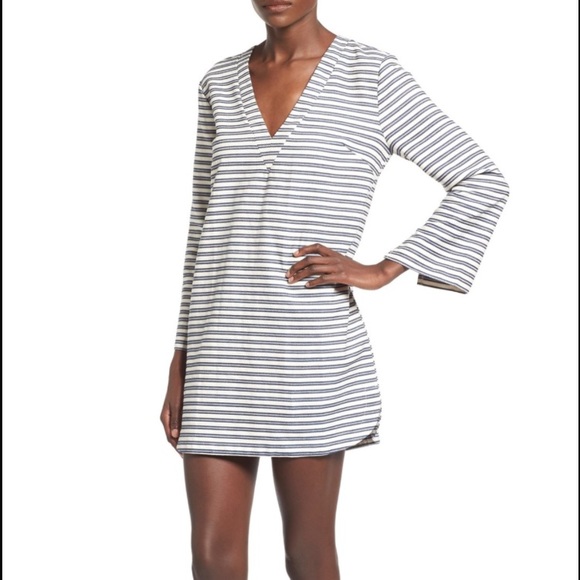 Lush Bell Sleeve Stipe Tunic Dress