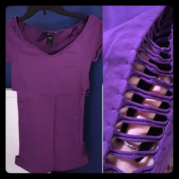 GUESS Purple bodycon top cutouts rave funky 00s party - Picture 1 of 4