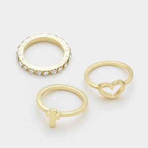 3 PCS - Cross & heart midi rings