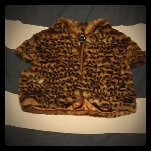 forever 21 XXI faux fur leopard capsleeve bolero M