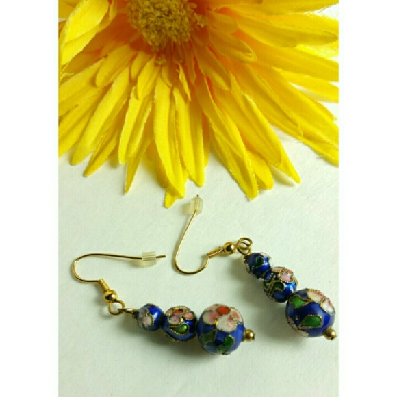 Handmade Blue Cloissone Beaded Earrings