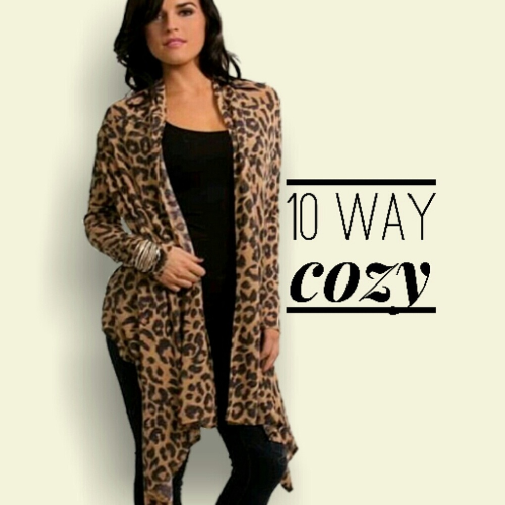 Animal print 10 way cozy convertible cardigan