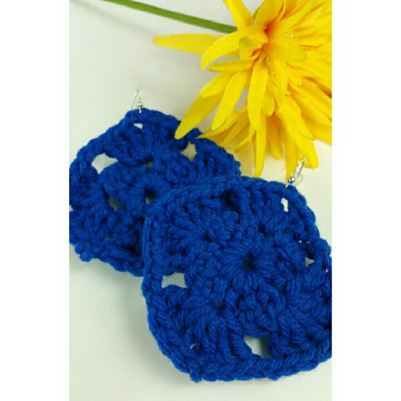 Handmade Sapphire Blue Turquoise Crochet Earrings