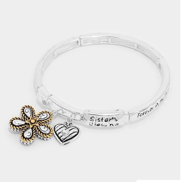 "Sister's blessing" heart charm stretch bracelet