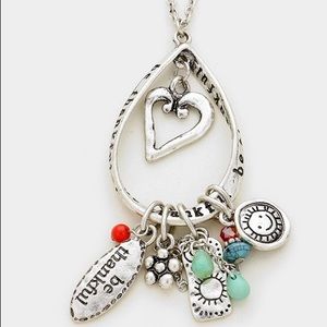 Be thankful heart & multi-charm pendant necklace