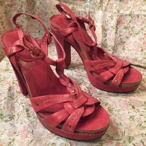 Red Frye Leather Platform Sandals  7.5