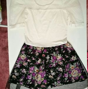 LIKE NEW Spring White Lace Black Mesh Floral Dress