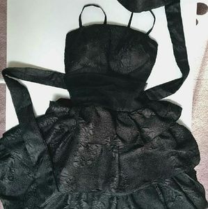 LIKE NEW Black Layered Crepe Rose Pattern Dress