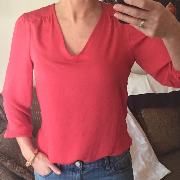 Zara Tops - Zara Coral silky top elasticized waist cuffs med