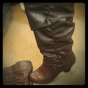 Brown knee high boots