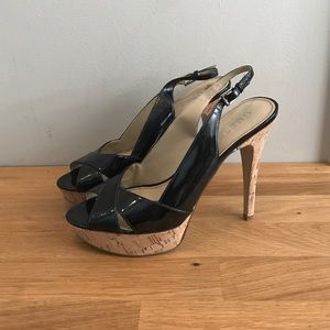 Guess cork black platform heels 8