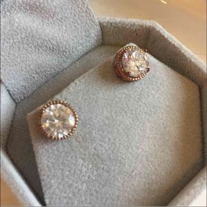 CZ Crystal Stud Earrings w Rose Gold Setting