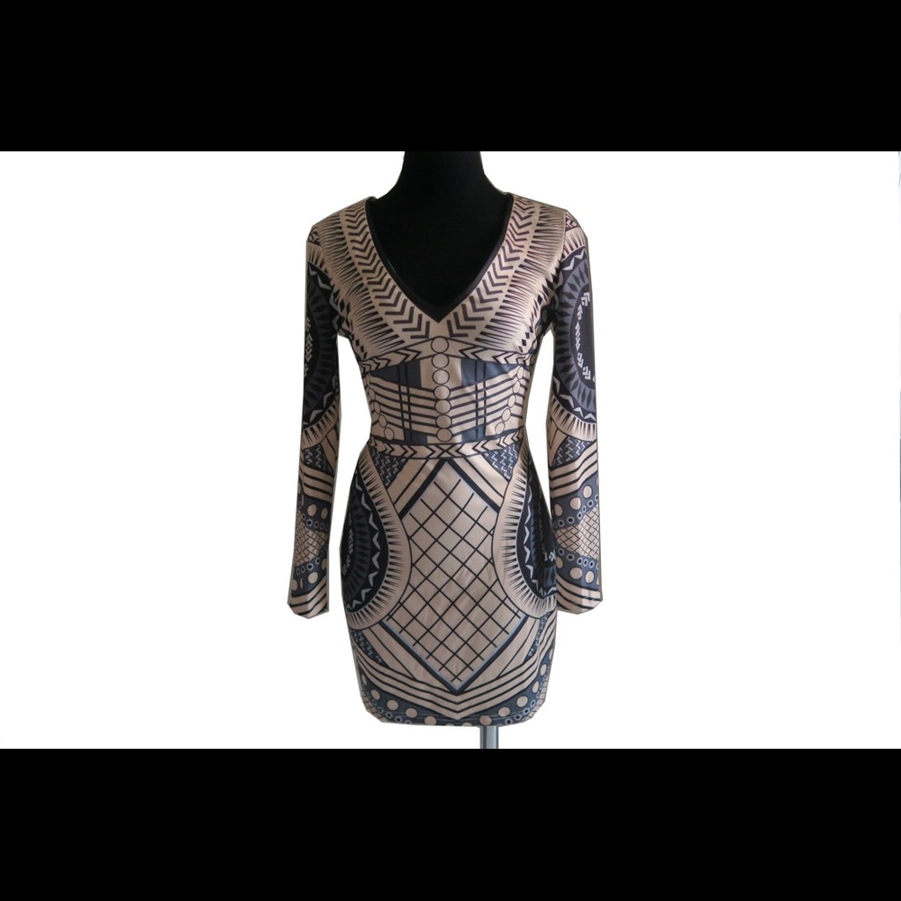 VFemage-Long Sleeve Geometric Dress