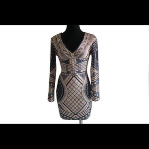 VFemage-Long Sleeve Geometric Dress