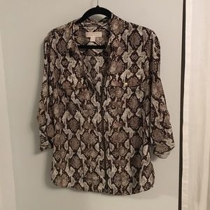 MICHAEL by Michael Kors Snake Print Zip Up Blouse