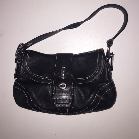 Classic Black Leather Coach Shoulder Bag