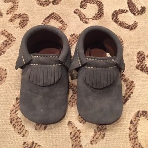 Slate grey baby moccasins