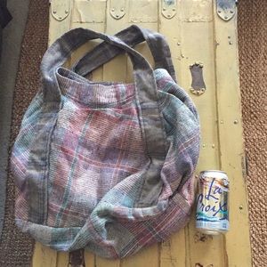 URBAN OUTFITTERS UPCYCLED COLLEGE TOWN RENEWAL BOHO VINTAGE PLAID HOBO BAG