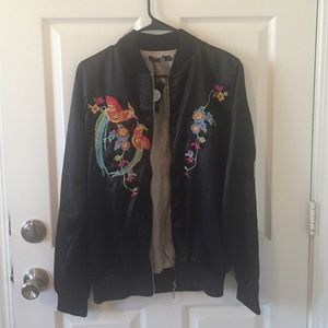 Embroidered Satin Bomber Jacket