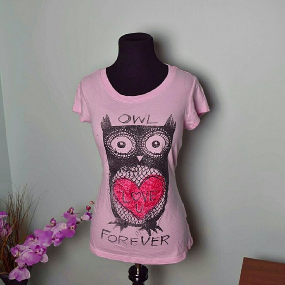 Tops - Super Cute Pink Owl Love Top