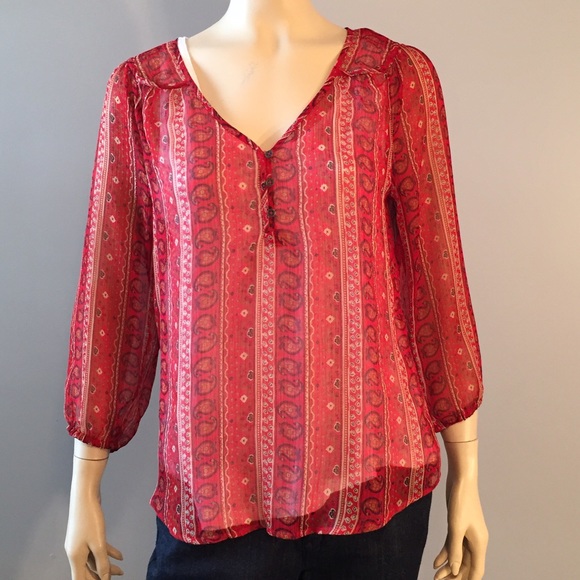 Lucky Brand Sheer Peasant Blouse