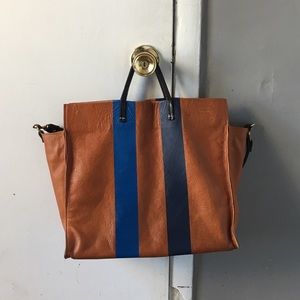 Clare V - Navy and Royal Blue Striped Simple Tote