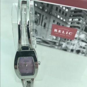 Fossil lavender face silver tone watch