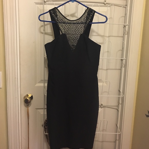 Black mesh beaded dress